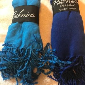 Two Pashmina wraps in shades of blue